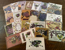 Nice~Lot of 23 Greetings Postcards with Purple Violets Flowers~in Sleeves~h747 picture