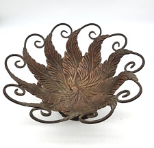 Vintage Decorative Metal Pedestal Bowl Cast Wrought Iron Round Ornate Leaf 12
