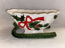 VTG Lefton W/Label  #7746  Holly Sleigh  Vintage Porcelain Christmas Candy Dish picture