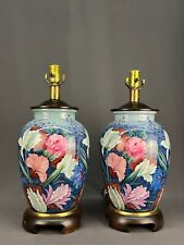 Pair Frederick Cooper Porcelain Hand-Painted Floral Ginger Jar 19.5
