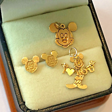 Vintage 10k 14k Yellow Gold 1.4g Mickey Mouse Disney Jewelry Lot Earrings Charms picture