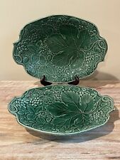  Pair of Antique 1800’s Green Majolica “Strawberry Leaf” Shallow Serving Bowls  picture