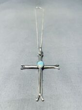 ELEGANT NAVAJO ROYSTON TURQUOISE STERLING SILVER CROSS NECKLACE picture