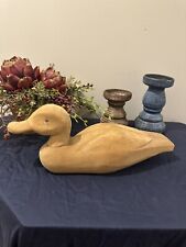 Vintage Hand Carved Duck Decoy Natural Wood w Glass Eyes picture
