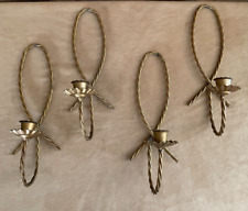 Set of 4 Candle Stick taper Wall Sconces Scroll Vintage Brass twisted Swirl Gold picture