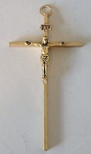 Vintage Solid Brass Crucifix Gold Tone Catholic 3-1/2