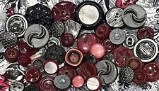 Vintage Bright & Colorful Lot Buttons Lot Mixed Variety  Wine & Silver Metallic picture