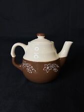 Vintage 1940s Universal Oxford Stoneware Teapot, Brown and Cream Snowdrop Flower picture