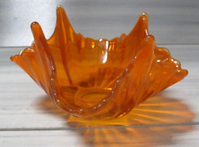 Vintage Curled Glass Candy Nut Dish, Serving Bowl - Orange  6
