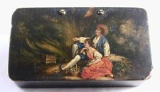 Antique Stobwasser Paper Mache Hand Painted Lacquer Snuffbox Courting Scene picture