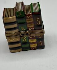 Limoges France LEATHER BOUND BOOK STACK Peint Main Hand Painted Trinket Box picture