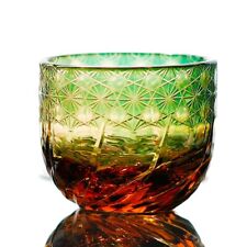 A06 Amber Green Shot Liquor Glass Edo Kiriko Crystal Glasses Handmade Craft 2oz picture