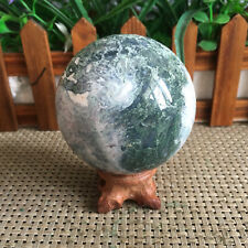460g Reiki Natural Beautiful Moss Agate Crystal Hand Grinding Ball Repair mh711 picture