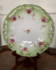 Lg Rare Antique RS Prussia Scalloped Edges 11.5” Pink Yellow White Flowers Plate picture