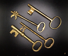 4 Vintage Large Decorative Solid Brass Skeleton Keys 5 to 5 1/2