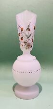 Antique Deco Bristol Glass Semiopaque Vase w Hanpainted Strawberry Design, 1930s picture