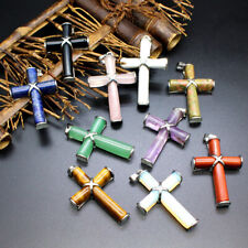 Cross Natural Crystal Pendant Chakra Gems Stone Amulet Energy Gift Reiki Healing picture