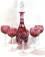 Vinyard Grape by Bayel Cristal Ruby/Cranberry? Claret Wine Hock Glasses/Decanter picture