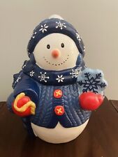 Vintage Preowned Snowman Cookie Jar Snowflake Blue picture