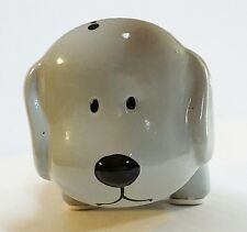 GRAY w/ BLACK MINI CERAMIC DOG PIGGY BANK LARGE SLOT COINS BILLS MONEY SAVE   picture