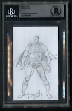 Dennis Janke signed autograph 3x5 card with Original Superman Sketch PSA Slabbed picture