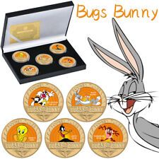 5Pcs Bugs Bunny Gold Commemorative Coins In Box Anime Souvenir Gift for Fans picture