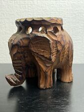 Handcrafted Wood Carved Elephant Candleholder Planter Candy Dish Safari Africa picture