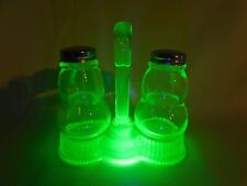 Vintage Yellow Mosser Vaseline Uranium Glass Salt & Pepper Shakers With Stand picture