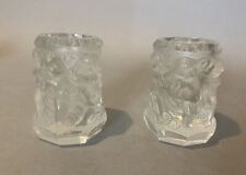 Pair of Vintage Lalique Style Art Glass Toothpick Holders w Figural Putti Cherub picture