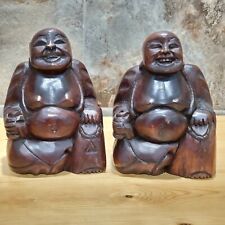 VTG Pair Wood Hand Carved Buddha Sculpture picture