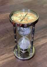 Antique Brass Sand Timer with Compass Both End Nautical Maritime Hourglass Decor picture