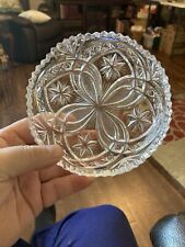 Vtg American Brilliant Cut Glass Crystal Bowl Starburst Pin Wheel Sawtooth 2 Pc. picture