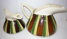 Pair Pitcher Mid Century Modern MCM - stripped ceramic jug pitchers picture