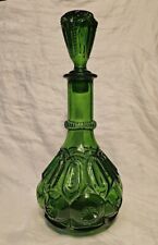 Vtg LE Smith Moon and Star Green Glass Decanter + Stopper 12.5