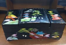 Vintage 1940s GNCO Japanese Black Laquered Hand Painted Musical Jewelry Box  picture