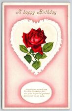 Happy Birthday, Red Rose Inside The Embossed Heart Message, Postcard picture