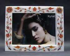 9 x 7 Inches Pietra Dura Art Photo Frame White Marble Giftable Piece for Diwali picture