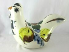 Vintage Mexico Tonala Hand Painted Chicken Ceramic Pottery White Blue Yellow picture