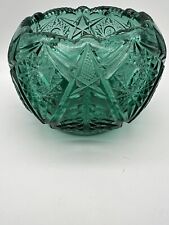 Fenton Spruce Green Rose Bowl Starburst & Tree Pattern Pressed Glass Bowl   F108 picture