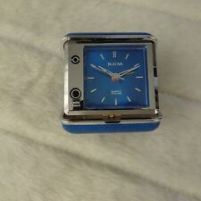 Vintage Blue Bulova Quartz Lite Alarm Clock Travel Size WORKS picture
