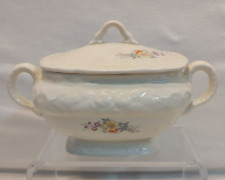 HTF Vintage Homer Laughlin Orleans Covered Sugar Dish in Ivory w/ Wildflowers picture