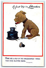 Postcard Dip in Literature Buster Brown Dog Ink 1917 Posted Oilette Tuck Dogs picture