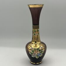 Vintage Amethyst Handpainted And Gilded Glass Vase picture