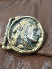 ANTIQUE SOLID BRASS BUFFALO INDIAN HEAD VINTAGE BELT BUCKLE picture