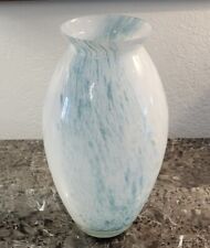 Large Murano Blue & White Blown Art Glass Swirl Vase 13