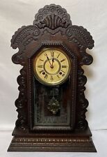 Antique 19th Century Ansonia Gingerbread Wood Mantle Clock Wavy Glass USA picture