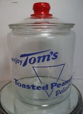 VINTAGE ORIGINAL TOM'S TOASTED PEANUTS-COUNTER DISPLAY JAR with MATCHING RED LID picture