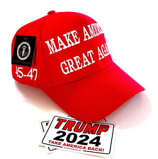 Trump OFFICIAL 45-47 Hat..2024..Make America Great Again..MAGA..Red + 2 Decals picture