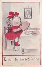 Little Girl Eating Pie It Can't Be Too Big For Me 1916 to Parker KS Postcard B34 picture