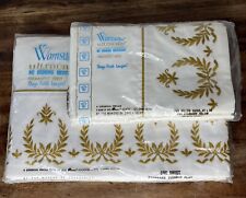 Vintage Wamsutta Standard Double Flat Sheet And Pillow Cases Lot White Gold picture